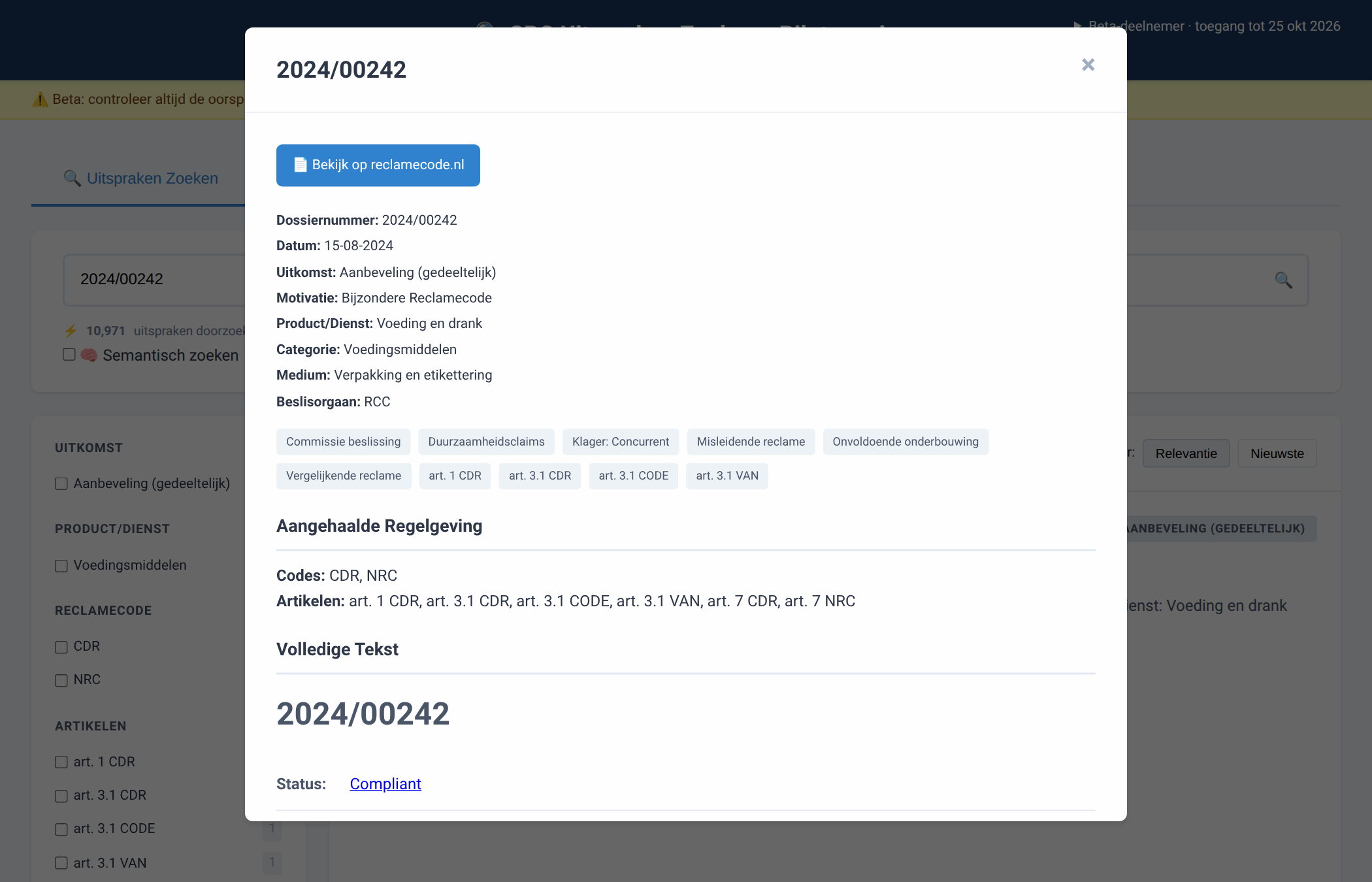 Detailvenster van uitspraak 2024/00242