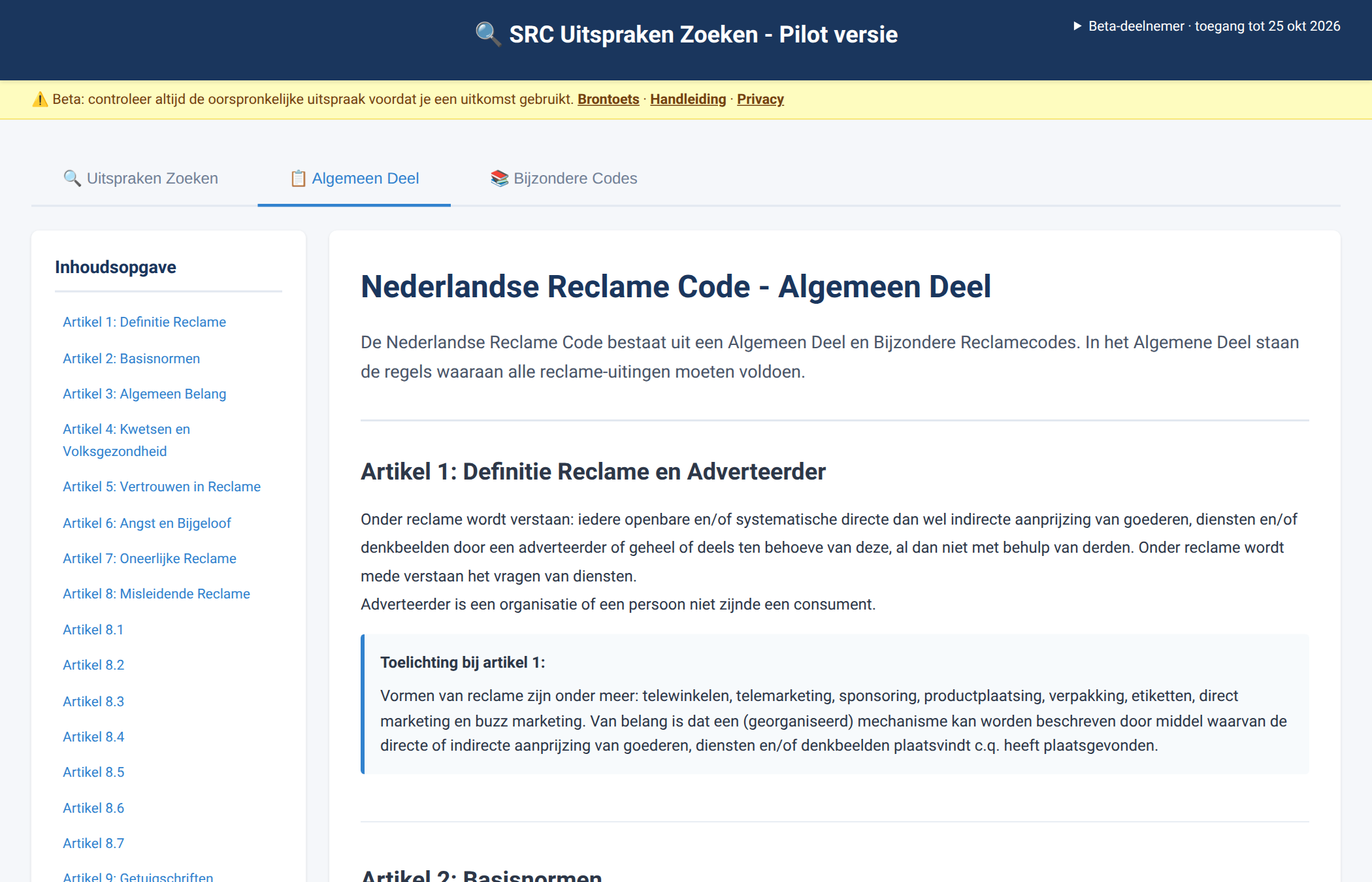 Tabblad Algemeen Deel