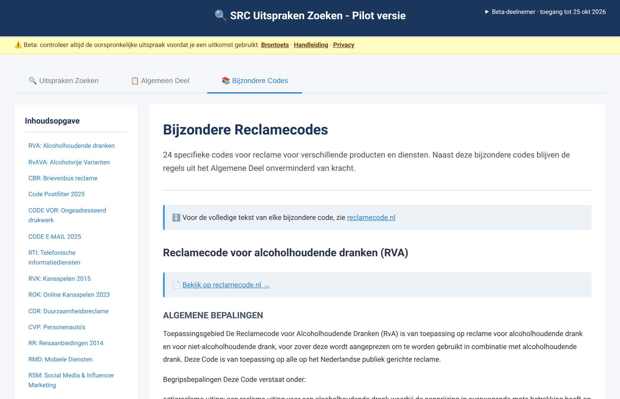 Tabblad Bijzondere Codes